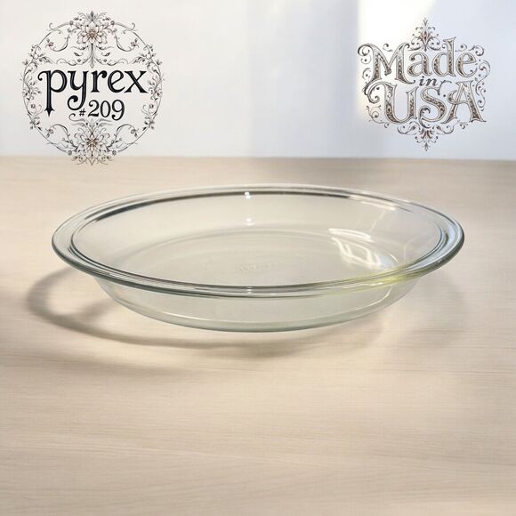 Vintage pyrex 209 Deep Pie Plate 9'' Clear Glass Flat Rim USA Made - Picture 1 of 7
